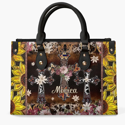 Personalized Leather Bag - Floral Cross