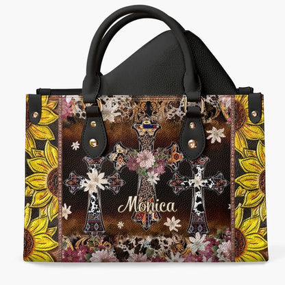 Personalized Leather Bag - Floral Cross