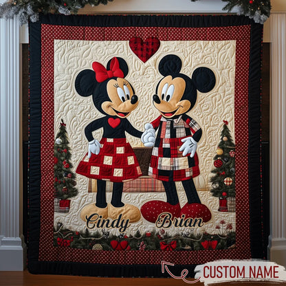 Festive Mouse Magic - Personalized Custom Quilted Blanket - Gift For Couple, Boyfriend, Girlfriend