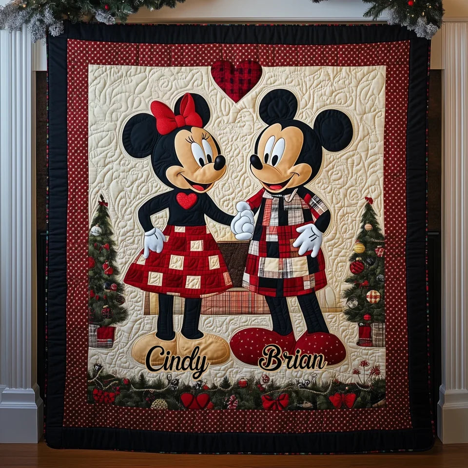 Festive Mouse Magic - Personalized Custom Quilted Blanket - Gift For Couple, Boyfriend, Girlfriend