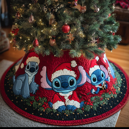 Blue And Poinsettias Quilted Tree Skirt NCU0HT079