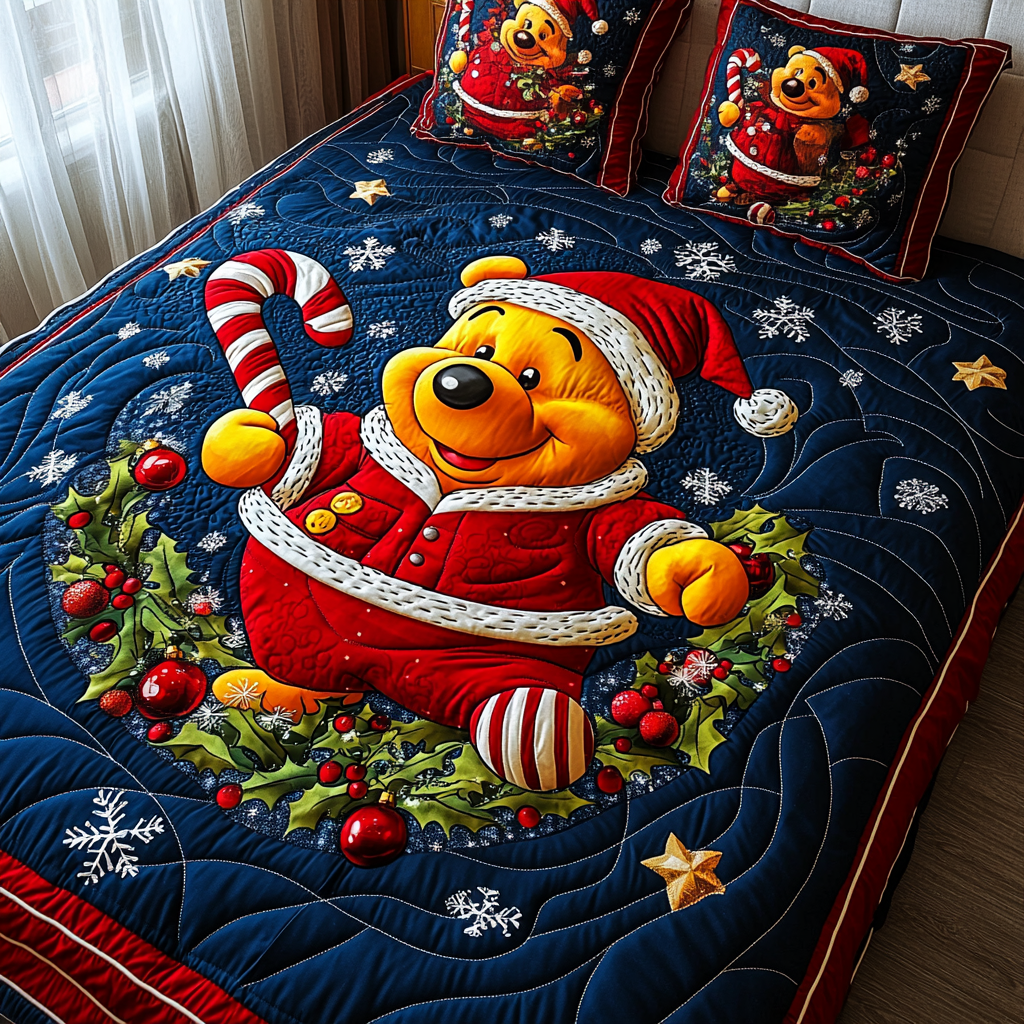 Cozy Christmas Bear 3-Piece Quilted Bedding Set NCU0LT049