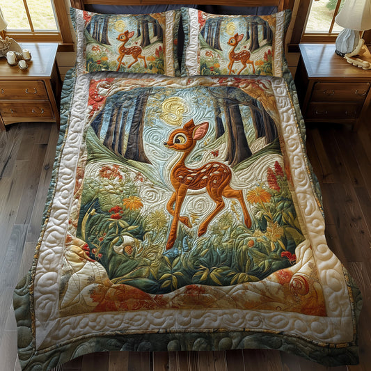 Enchanted Forest Fawn 3-Piece Quilted Bedding Set NCU0LT026