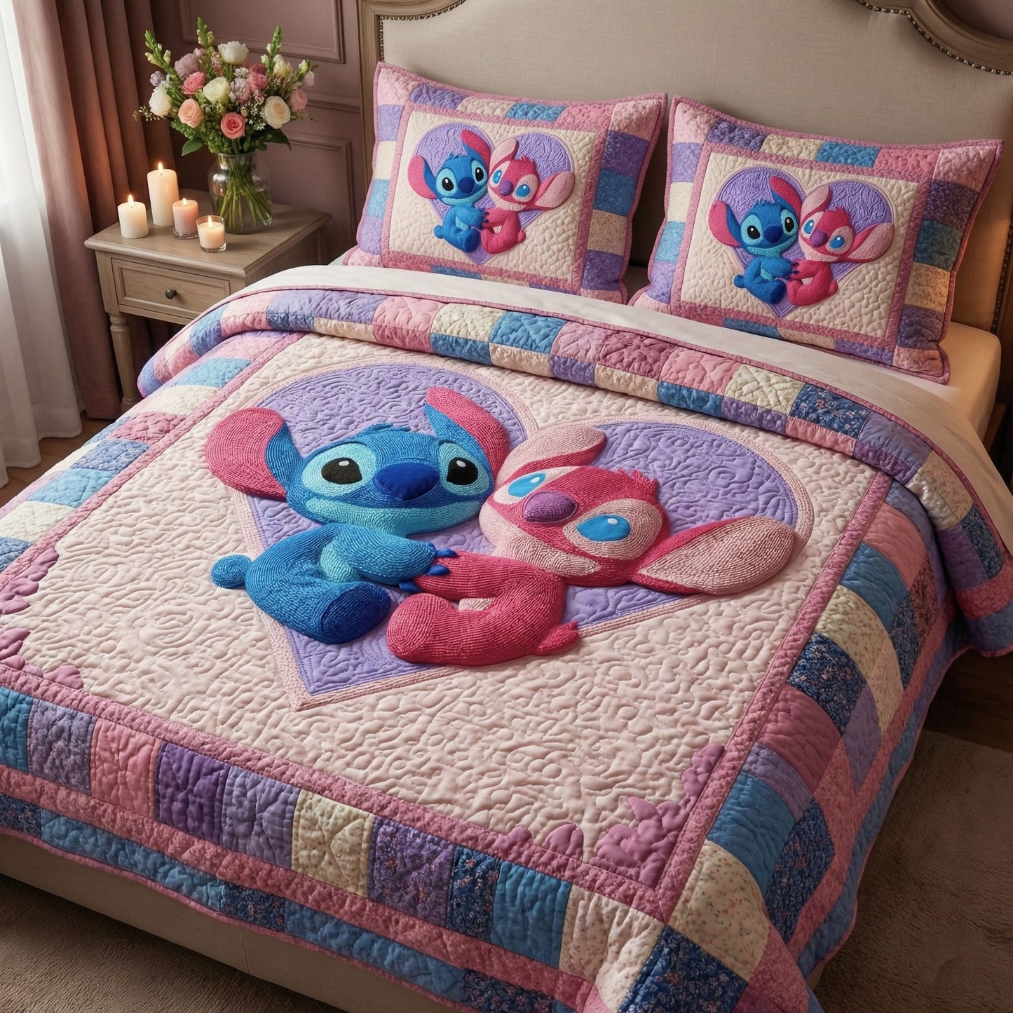 Gentle Hearts 3-Piece Quilted Bedding Set DMC0NT064