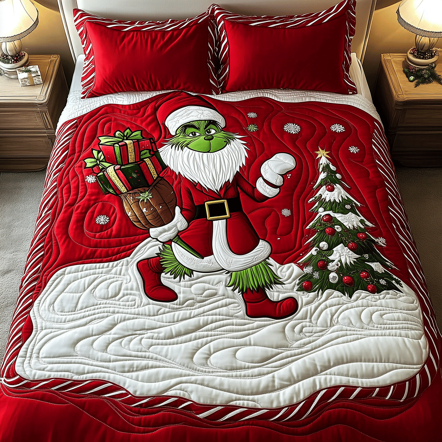 Green Christmas Nights 3-Piece Quilted Bedding Set NCU0HT030