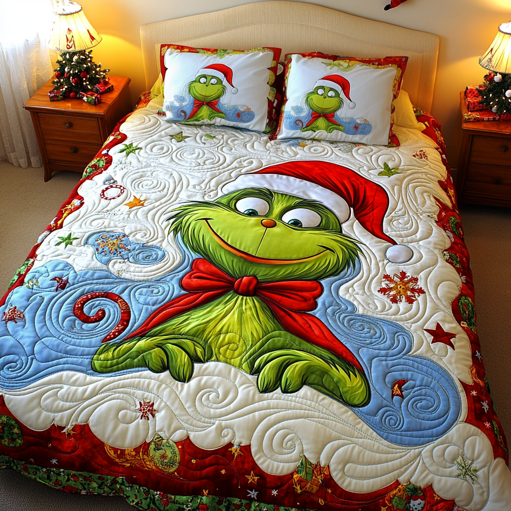 Green Holiday Slumber 3-Piece Quilted Bedding Set NCU0LT023