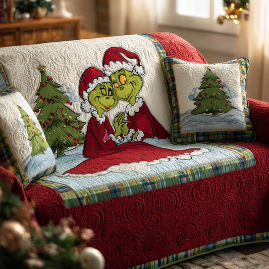 Green Snuggle Season Quilted Sofa Cover NCU0HT137