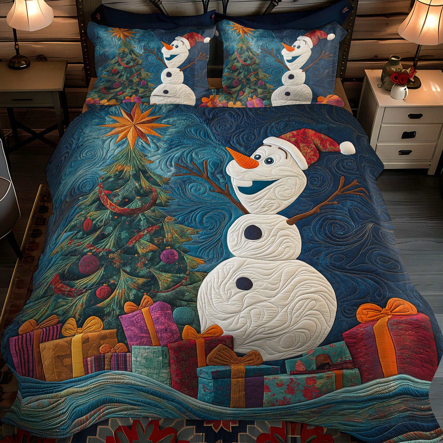 Happy Snowman 3-Piece Quilted Bedding Set NCU0LT066