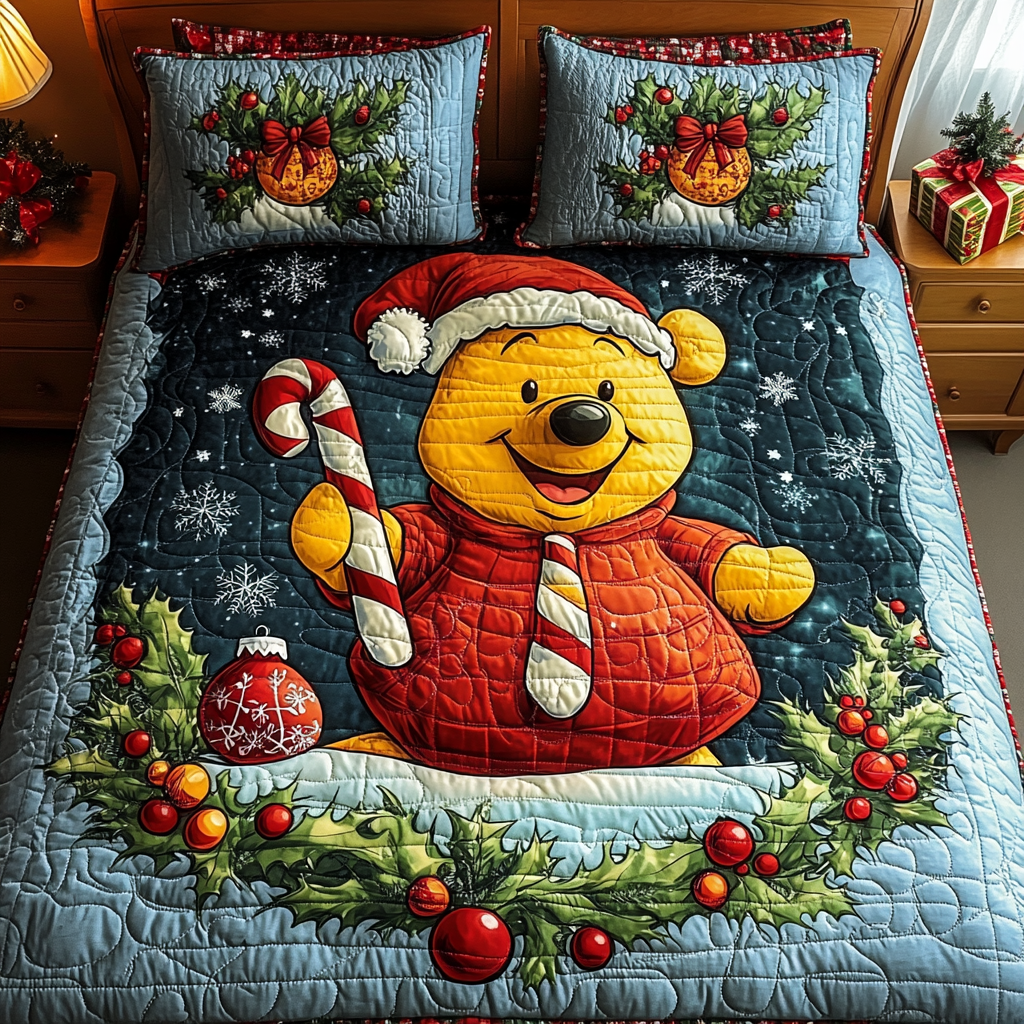 Holly Jolly Bear 3-Piece Quilted Bedding Set NCU0LT050