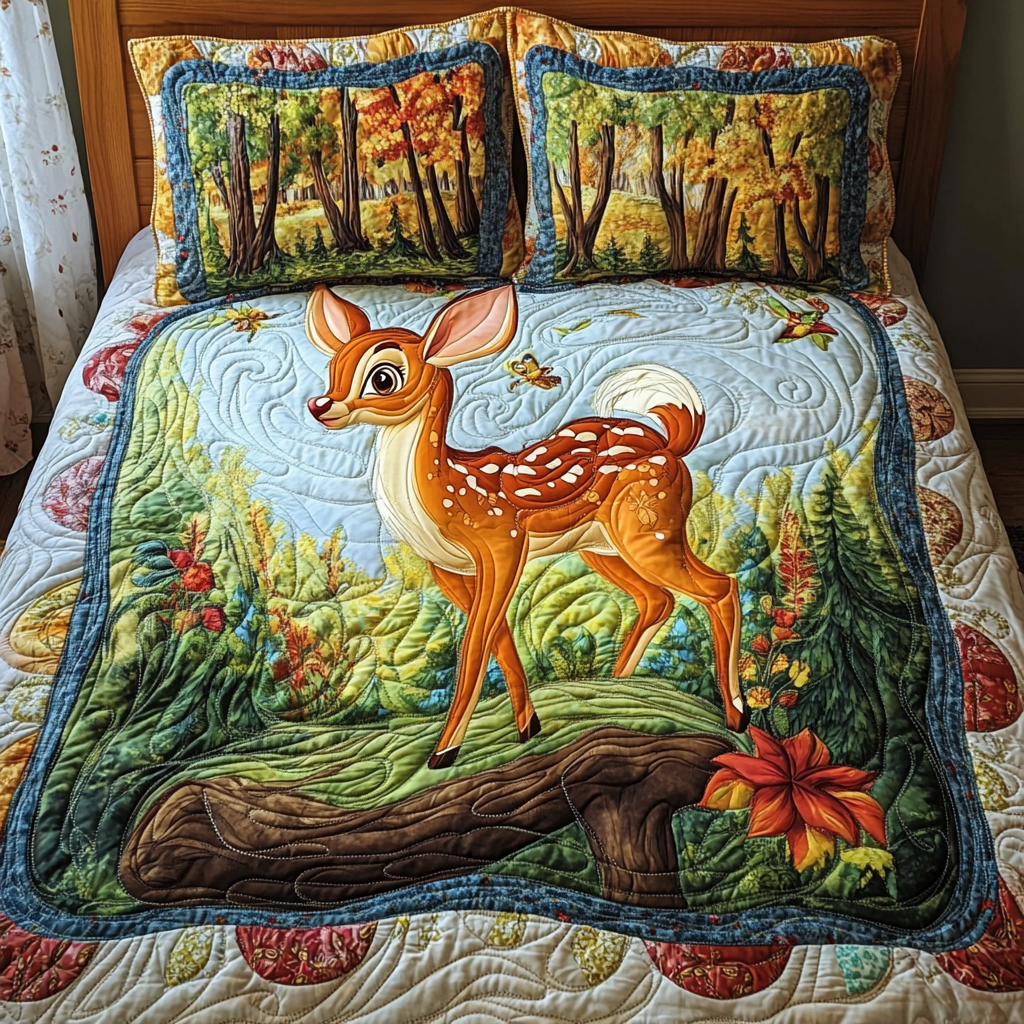 Little Fawn Forest 3-Piece Quilted Bedding Set NCU0LT027