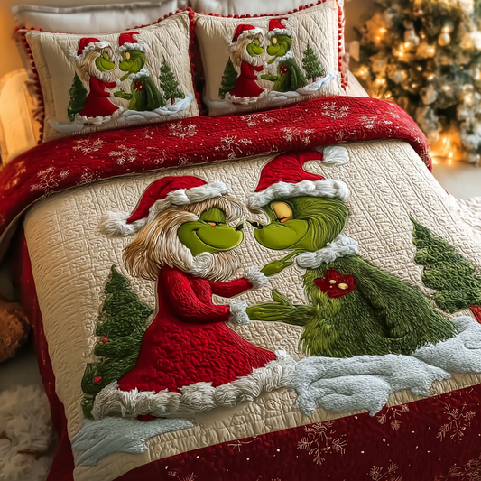 Naughty Green Couple Quilted Bedding Set NCU0HT128