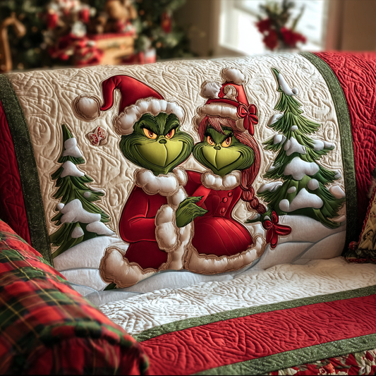 Naughty Green Couple Quilted Sofa Cover NCU0HT140