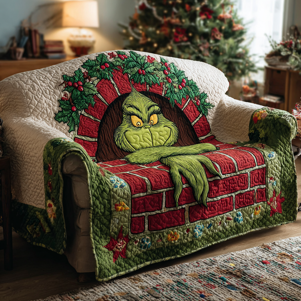 Resting Green Face Quilted Sofa Cover NCU0HT144