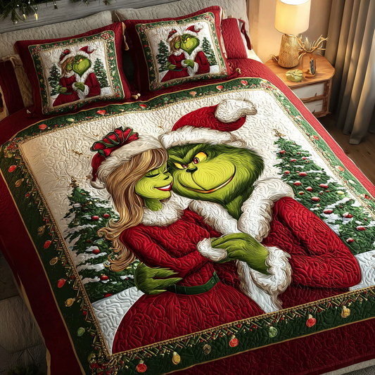 Santa Green Muse Quilted Bedding Set NCU0HT130