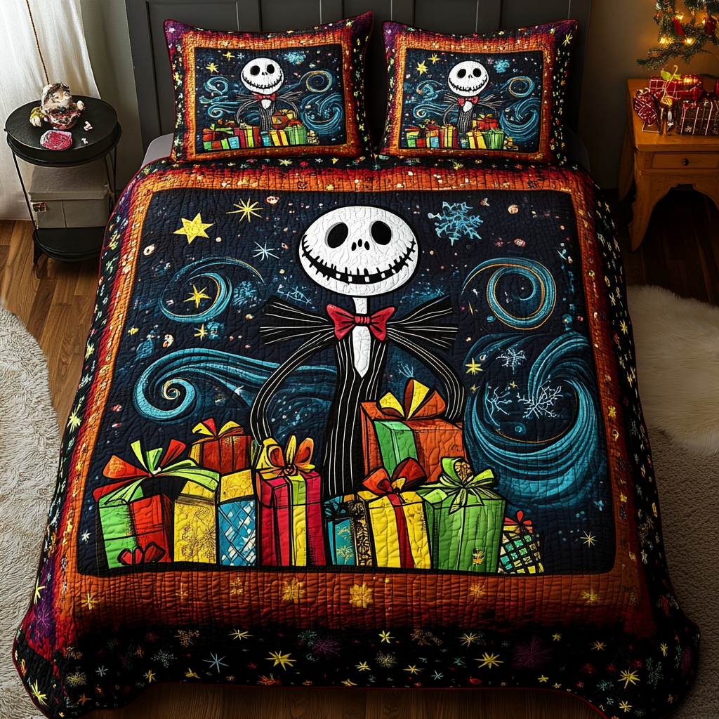 Skeleton Holiday Delight 3-Piece Quilted Bedding Set NCU0LT038