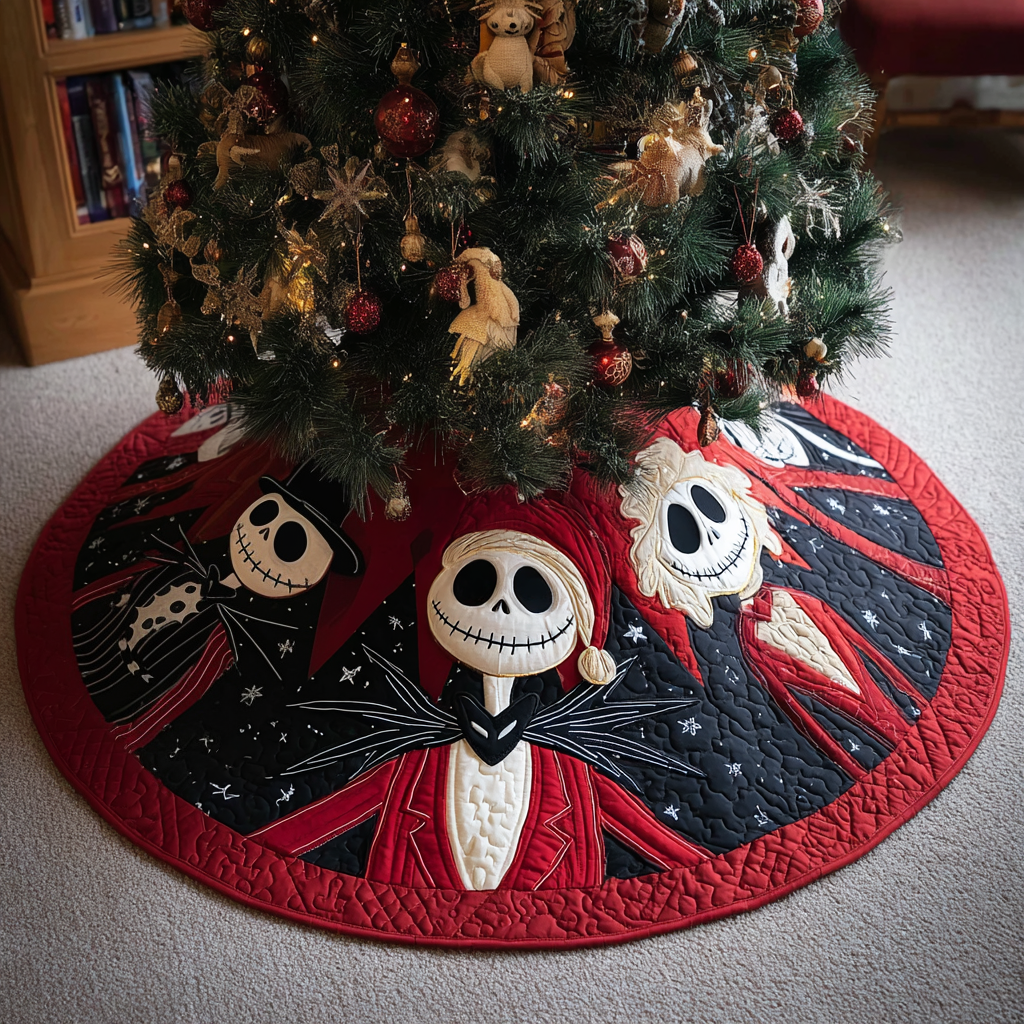 Skelly Sleigh Circle Quilted Tree Skirt NCU0HT096