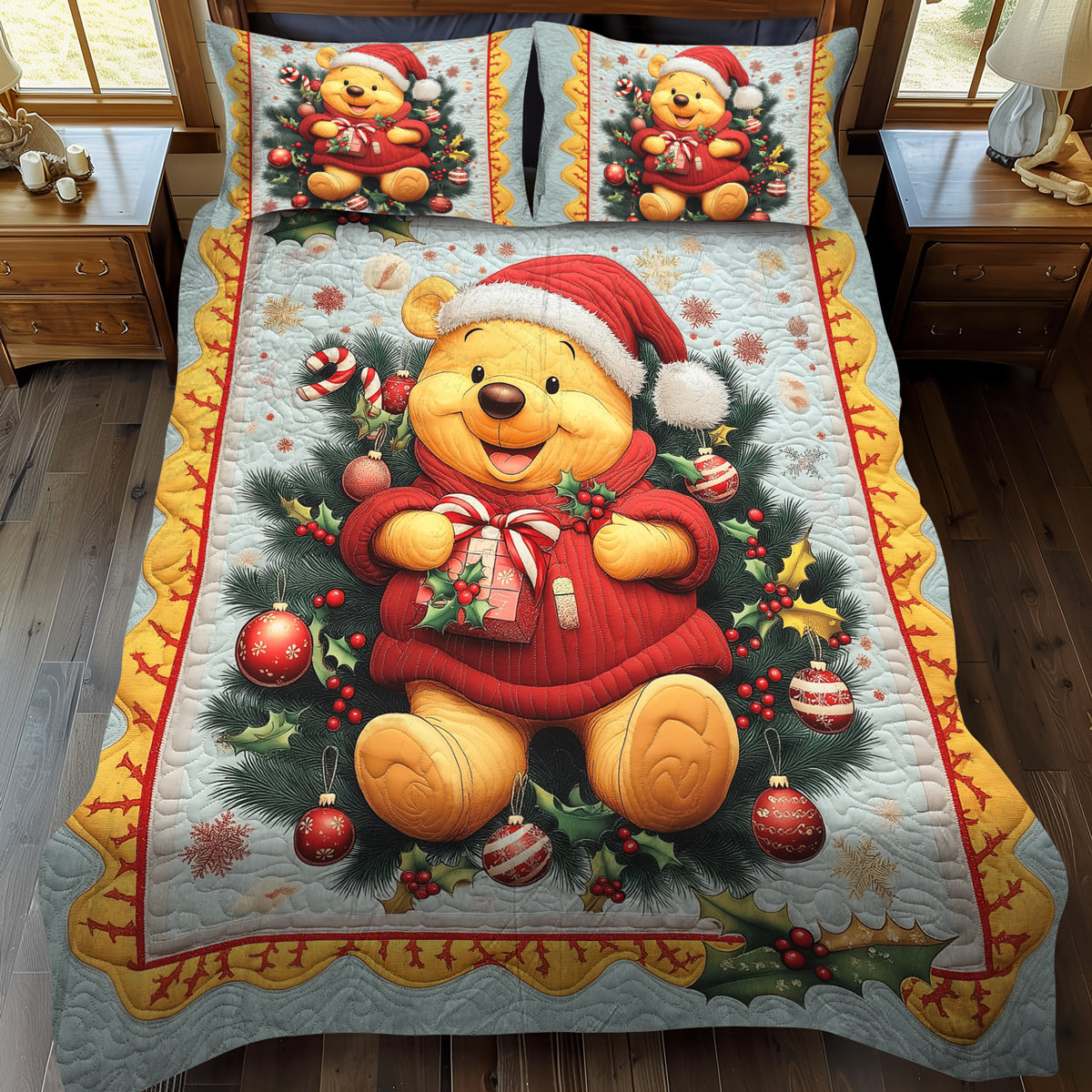 Sweet Honey Hug 3-Piece Quilted Bedding Set NCU0LT071