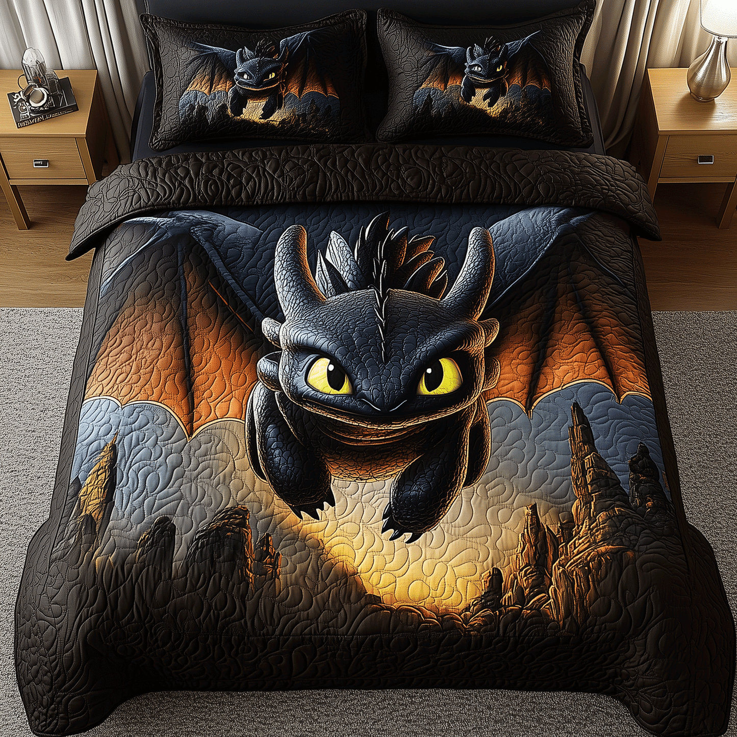 Starlit Dragon 3-Piece Quilted Bedding Set NCU0HT062