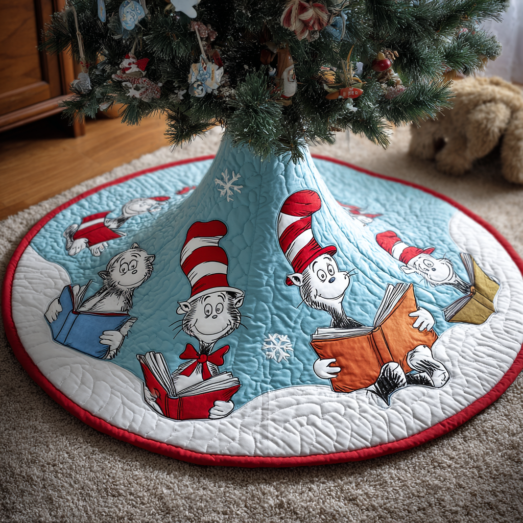 Whimsical Holiday Readers Quilted Tree Skirt NCU0HT110